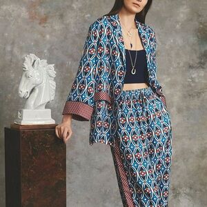 Cara Cara Top Venezia Printed Silk-Twill Blouse Button Shirt Jacket Sz XS